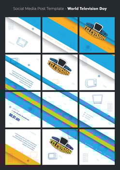 Social media template in blue white gradient background and television line art for television day vector