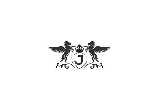 letter J and pegasus logo vector. horse logo. vector