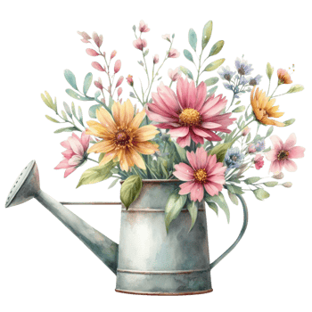 Generated ai, Watercolor vintage watering can with flowers. Hand painted illustration. png