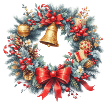 Generated ai, Watercolor Christmas wreath with holly, mistletoe, pine cones and berries. Hand painted illustration. png