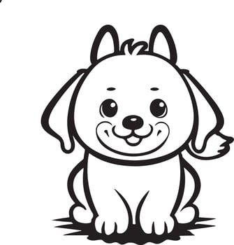 Black and white illustration for coloring animals, coloring book and cute dog. vector