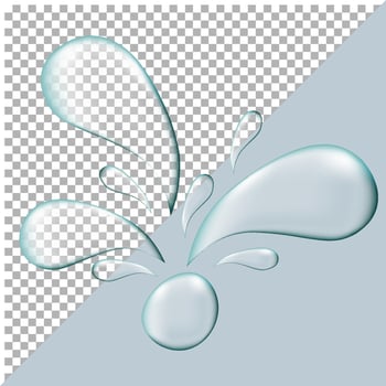 realistic splashes of water liquid puddles on transparent and blue background vector