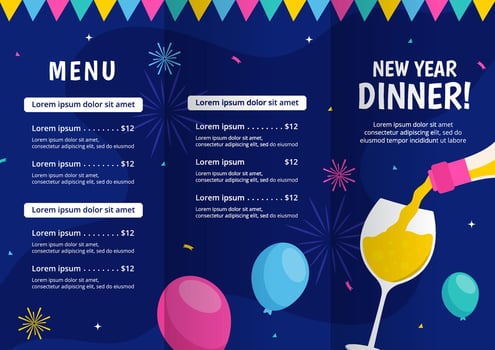 Happy New Year Brochure Illustration Flat Cartoon Hand Drawn Templates Background vector