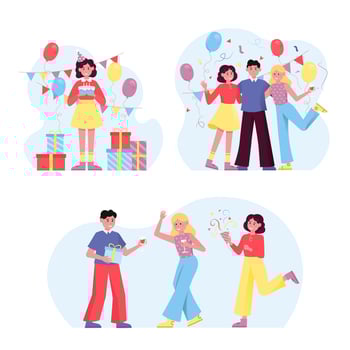 Set of cartoon characters celebrating events together vector