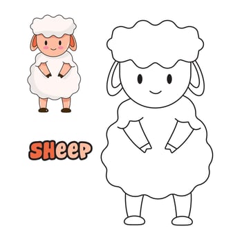 Vector illustration. Coloring book , Coloring Sheep. Cartoon animal. Clipart set for nursery poster, Practice skills