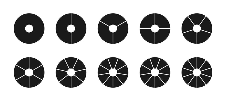 black pie charts vector set isolated