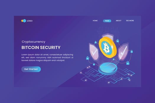 Bitcoin Security Cryptocurrency Landing Page Template vector