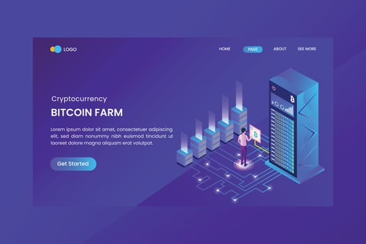 Isometric Bitcoin Farm Concept Landing Page vector