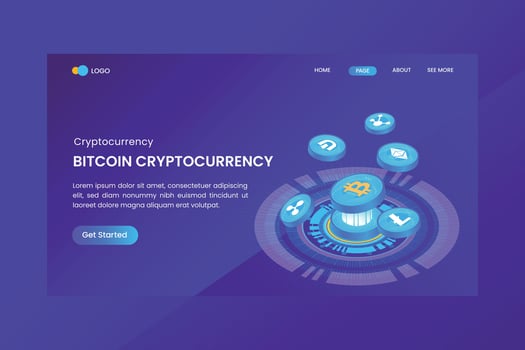 Isometric Bitcoin Cryptocurrency Landing Page vector