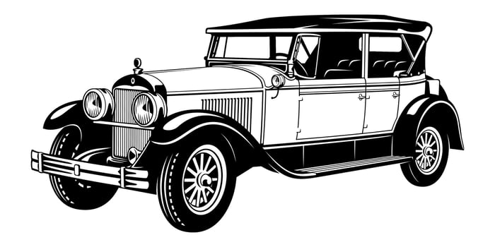 Classic Vintage Retro Car Cabriolet. Black and white vector clipart isolated on white.