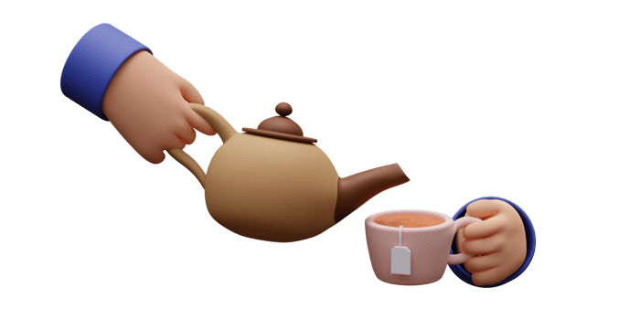 3D render of hands holding a tea mug and Teapot. Cozy concept. Tea party png