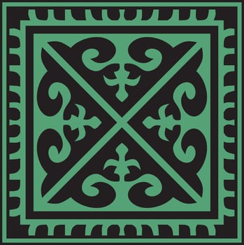 Vector green with black Square Kazakh national ornament. Ethnic pattern of the peoples of the Great Steppe, .Mongols, Kyrgyz, Kalmyks, Buryats