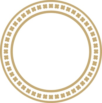 Vector gold colored round ornament of ancient Greece. Classic pattern frame border Roman Empire