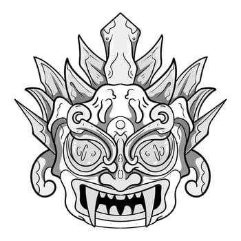 Culture Head statue traditional barong or tiki mask trofical sign from polynesian.Illustration good for esports logo or gaming mascot, t shirt printing, apparel or badge. vector