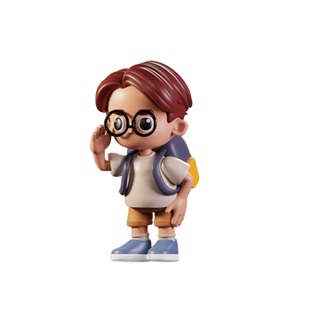 3d Character Student Looking Pose. 3d render isolated on transparent backdrop. png