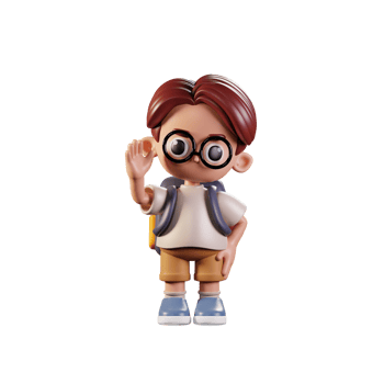 3d Character Student Greeting Pose. 3d render isolated on transparent backdrop. png