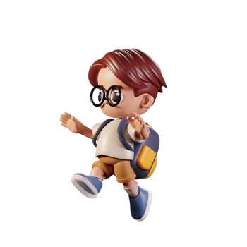 3d Character Student Jumping Pose. 3d render isolated on transparent backdrop. png