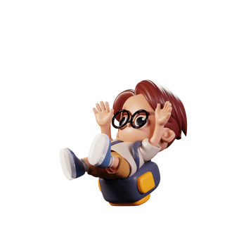 3d Character Student Falling Pose. 3d render isolated on transparent backdrop. png