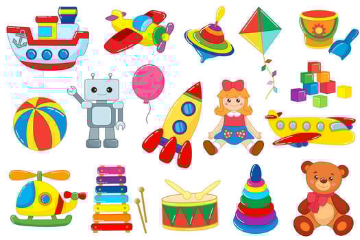 set of children's toys in cartoon style. vector illustration