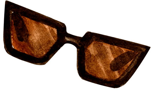 Watercolor classic stylish sunglasses in black frame and brown glass. png