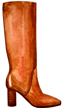 Watercolor brown lady boots. Hand drawn illustration of leather  shoes. Watercolor fashion illustration. Winter and spring. png