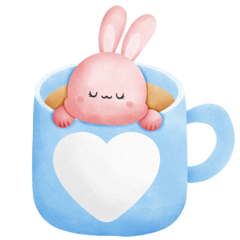 A Blue Cup of Coffee with White Heart and Pink rabbit in Coffee Art watercolor illustration isolated with background png