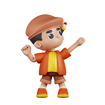 3d Character Artist Looking Victorious Pose. 3d render isolated on transparent backdrop. png