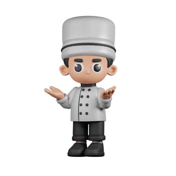 3d Character Chef Confused Pose. 3d render isolated on transparent backdrop. png