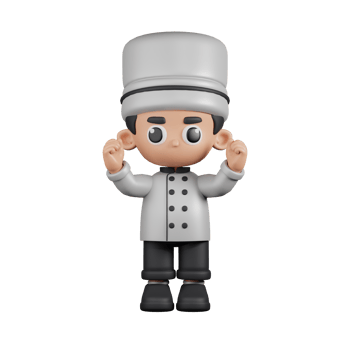 3d Character Chef Excited Pose. 3d render isolated on transparent backdrop. png