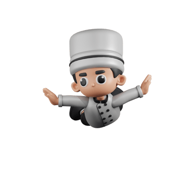 3d Character Chef Flying Pose. 3d render isolated on transparent backdrop. png