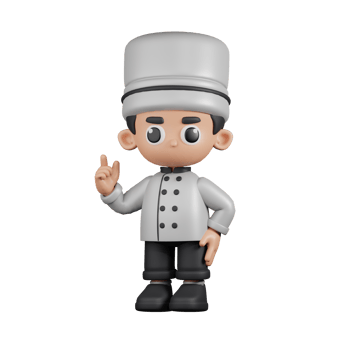 3d Character Chef Giving Advise Pose. 3d render isolated on transparent backdrop. png