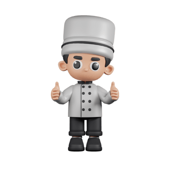 3d Character Chef Giving A Thumb Up Pose. 3d render isolated on transparent backdrop. png