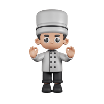 3d Character Chef Giving Ok Hand Gesture Pose. 3d render isolated on transparent backdrop. png