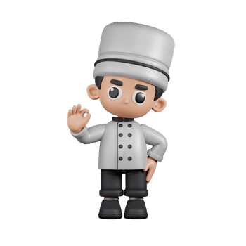 3d Character Chef Giving Ok Sign Pose. 3d render isolated on transparent backdrop. png