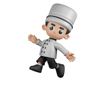 3d Character Chef Happy Jumping Pose. 3d render isolated on transparent backdrop. png