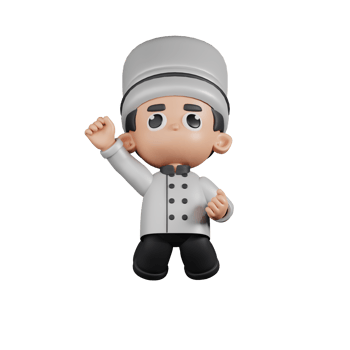 3d Character Chef Jumping In The Air Pose. 3d render isolated on transparent backdrop. png