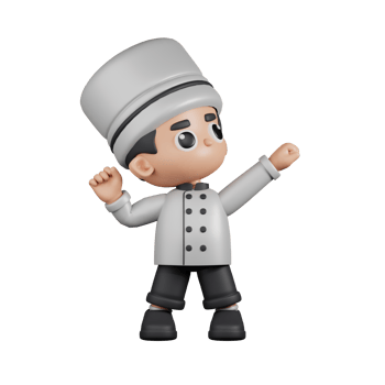 3d Character Chef Looking Victorious Pose. 3d render isolated on transparent backdrop. png