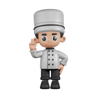3d Character Chef Pointing Up Pose. 3d render isolated on transparent backdrop. png