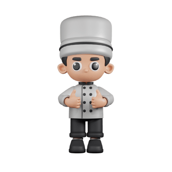 3d Character Chef Showing Thumbs Up Pose. 3d render isolated on transparent backdrop. png