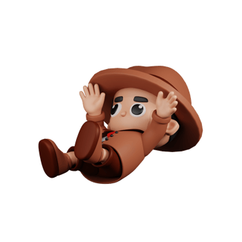 3d Character Detective Falling Pose. 3d render isolated on transparent backdrop. png