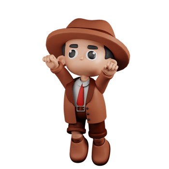 3d Character Detective Superhero Pose. 3d render isolated on transparent backdrop. png