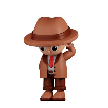 3d Character Detective Worry Pose. 3d render isolated on transparent backdrop. png