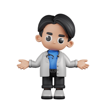 3d Character Doctor Doing The No Idea Pose. 3d render isolated on transparent backdrop. png