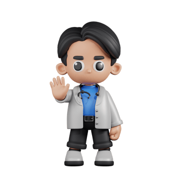 3d Character Doctor Doing The Stop Sign Pose. 3d render isolated on transparent backdrop. png