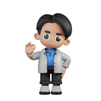3d Character Doctor Giving Ok Sign Pose. 3d render isolated on transparent backdrop. png