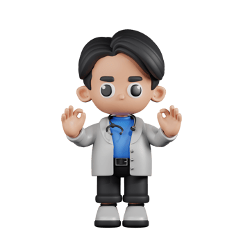 3d Character Doctor Giving Ok Hand Gesture Pose. 3d render isolated on transparent backdrop. png
