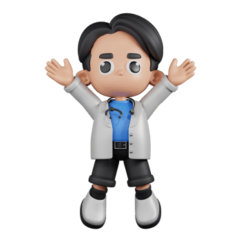 3d Character Doctor Jumping Celebration Pose. 3d render isolated on transparent backdrop. png
