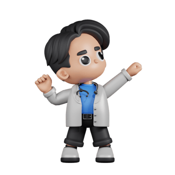 3d Character Doctor Looking Victorious Pose. 3d render isolated on transparent backdrop. png