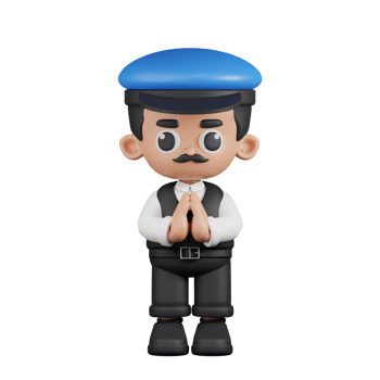 3d Character Driver Apologizing Pose. 3d render isolated on transparent backdrop. png