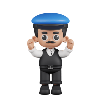 3d Character Driver Excited Pose. 3d render isolated on transparent backdrop. png